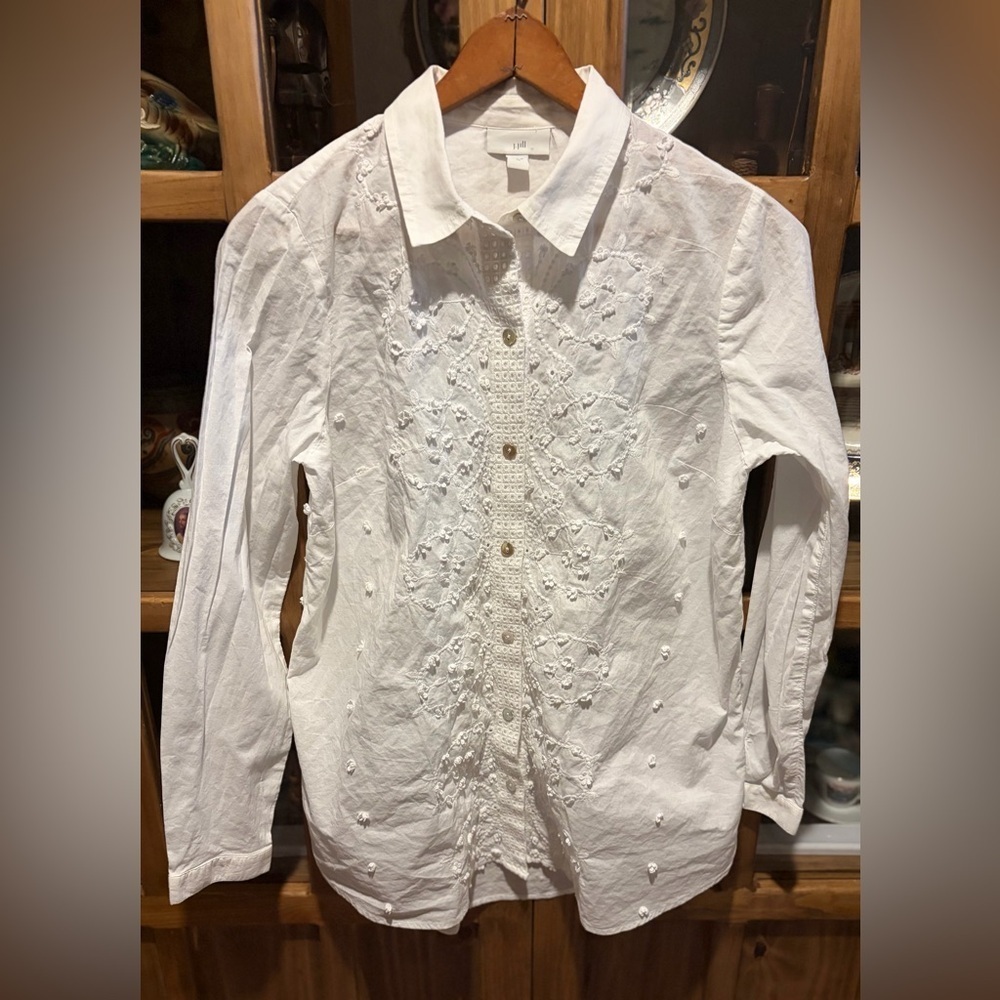 J Jill White Embroidered Button Up Shirt Size XS